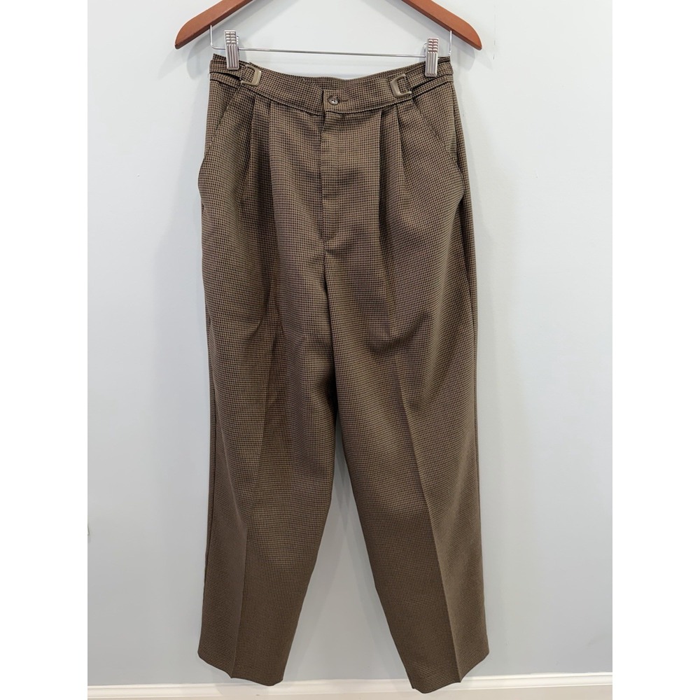 I.C. Isaac's Vintage Brown Houndstooth Pleated Trousers Adjustable Preppy